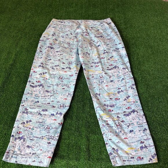 Talbots Flat Front The Weekend Chino Santorini Print Blue Casual Pants Size 12 - Picture 10 of 14
